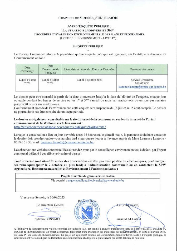 Affiche enquête publique 03 07 23 au 02 10 23