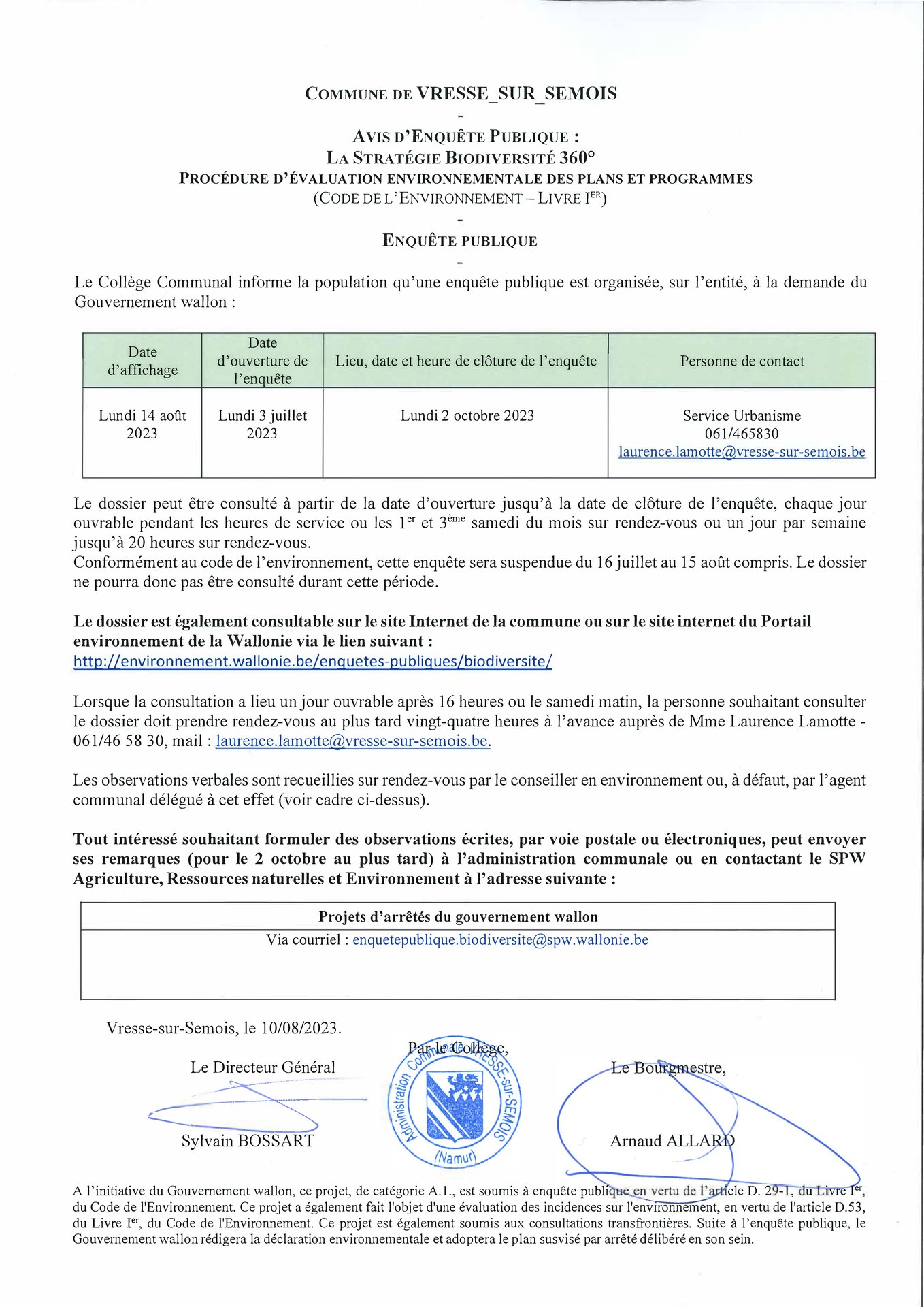 Affiche enquête publique 03 07 23 au 02 10 23