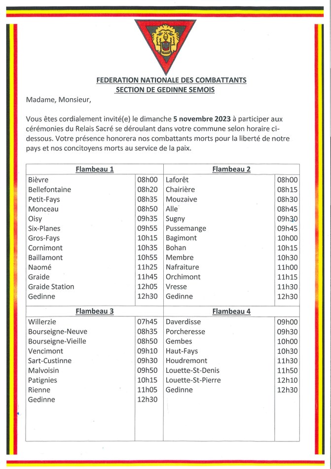 Invitation   Cérémonies du Relais Sacré