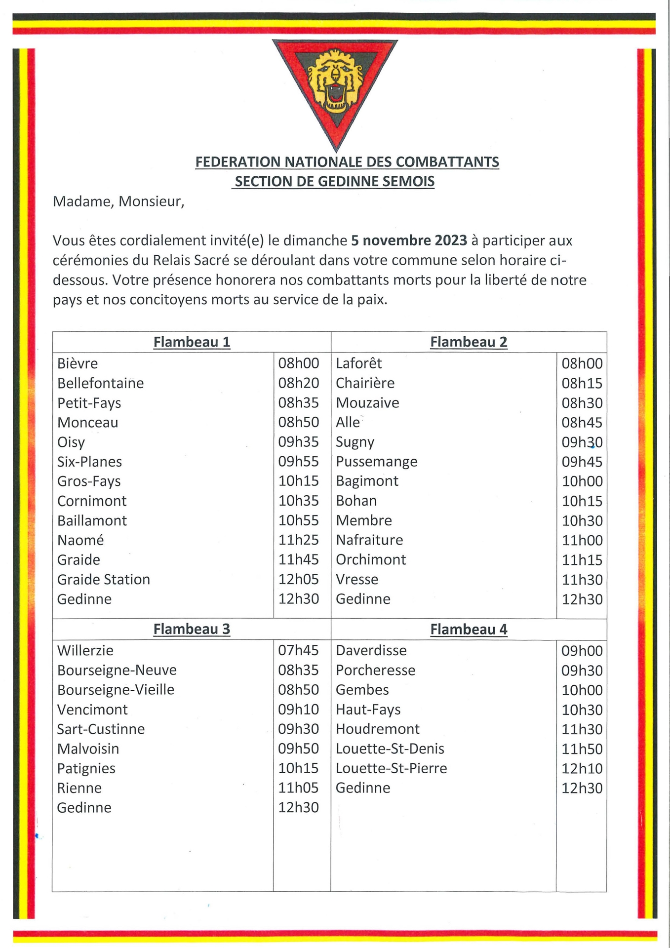 Invitation   Cérémonies du Relais Sacré