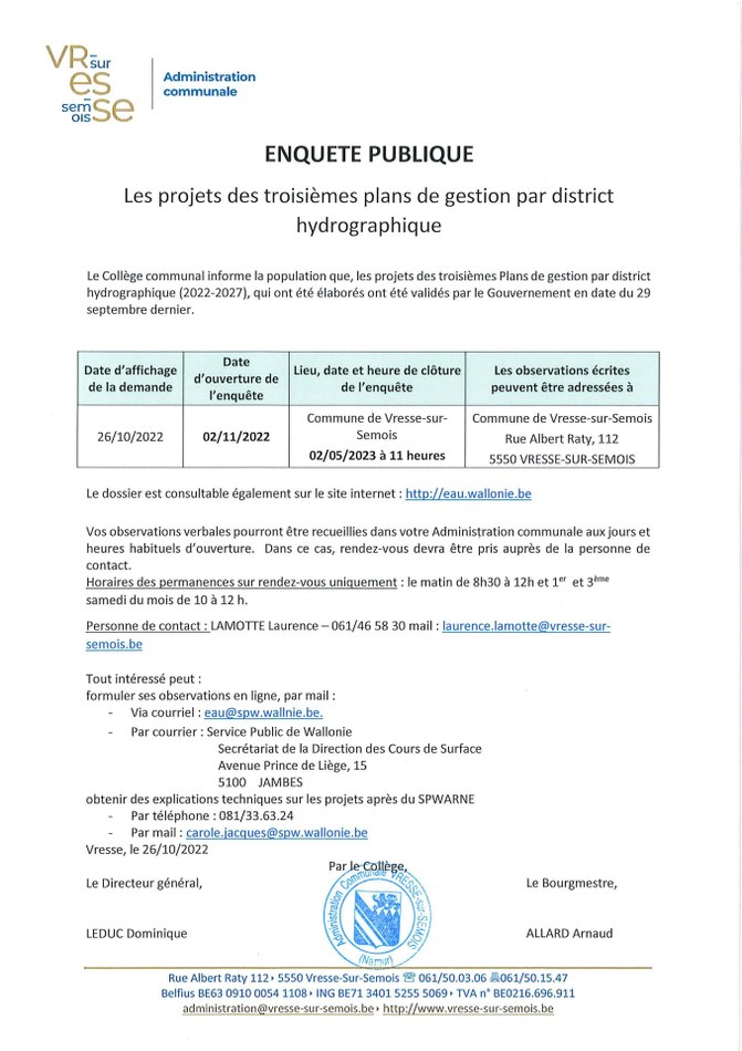 enquete publique Les projets des troisièmes plans de gestion par district hydrographique