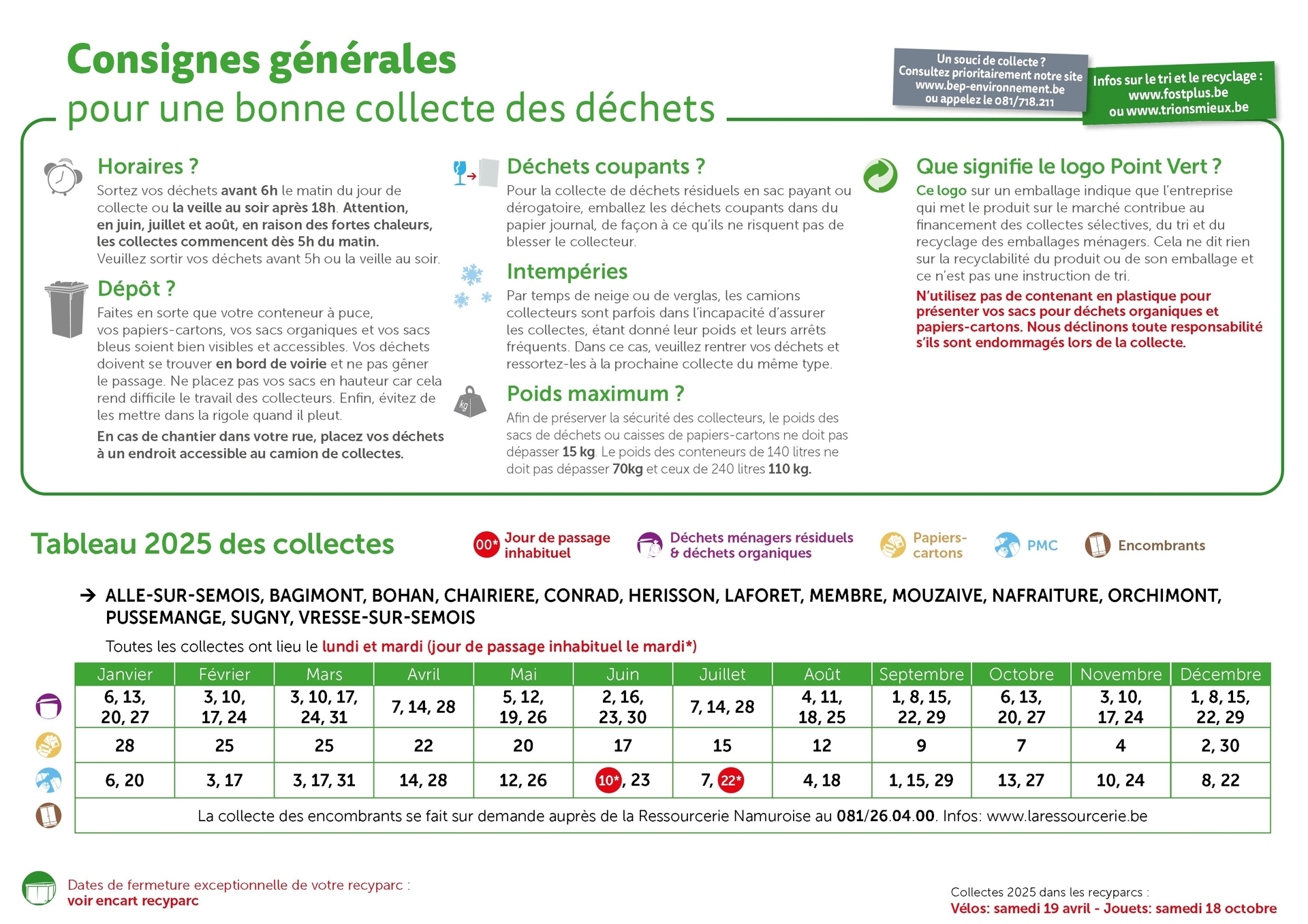 Calendrier VRESSE 2025